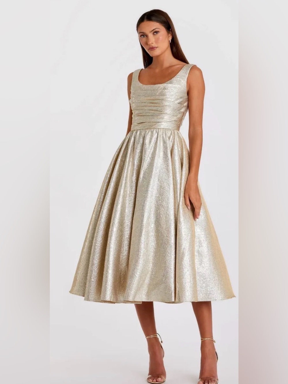 MAC DUGGAL Ieena Oyster Metallic Brocade Square Neck Midi Dress NWOT Size 4